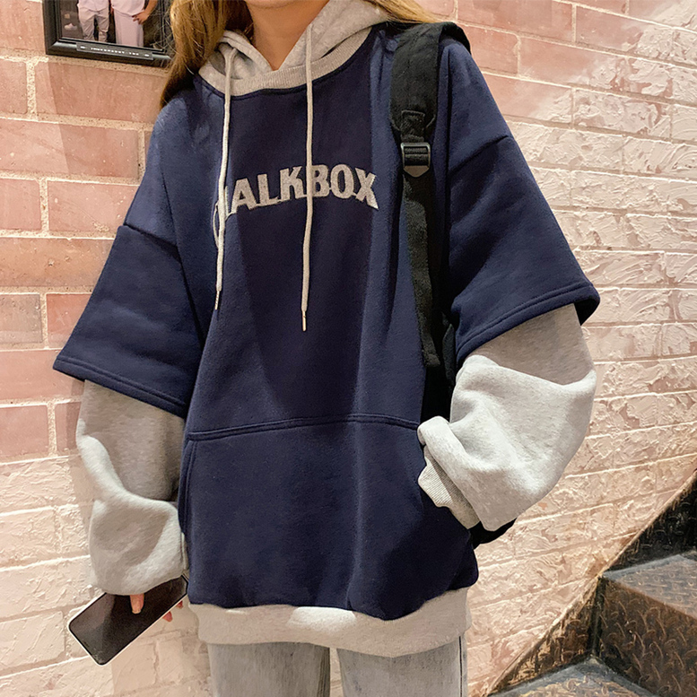 パーカー レディース プルオーバー スウェット パーカー フード付き トレーナー ビッグシルエット アルファベット ロゴ ドッキング ふーでぃ トップス 長袖 ボリュームスリーブ ドロップショルダー 