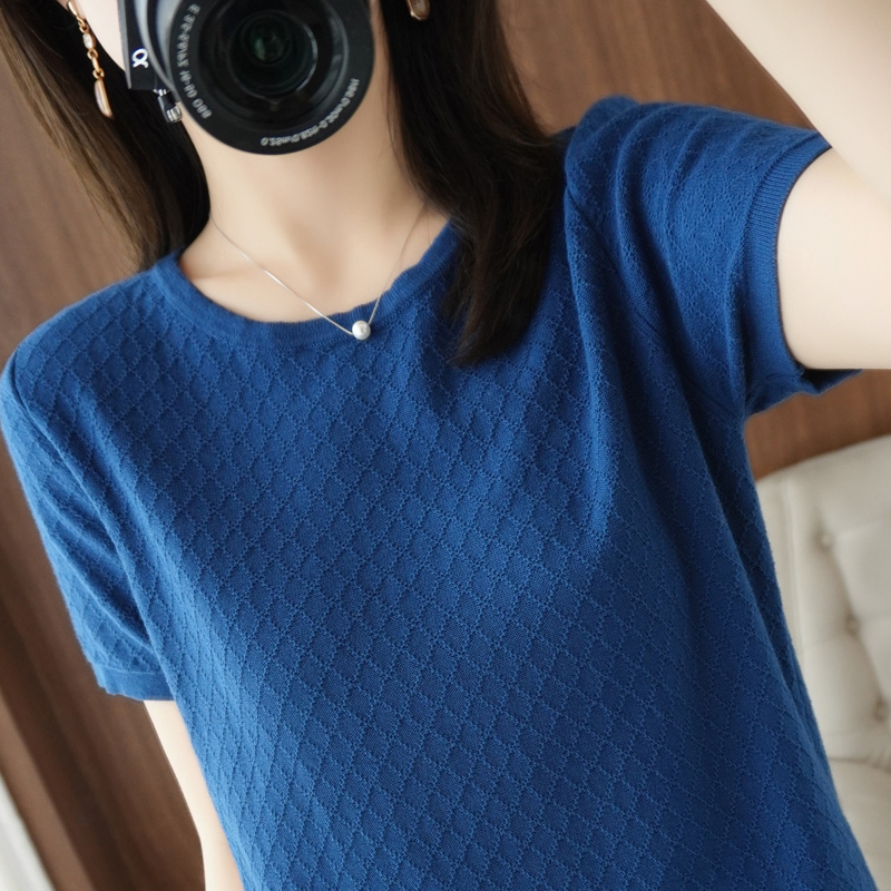 トップス Tシャツ 袖あり 半袖 Uネック サマーニット レーヨン かわいい シンプル カジュアル おしゃれ お洒落 こなれ感 ラフ キュート 無地 柄 春 夏 10代 20代 30代 40代 レディ